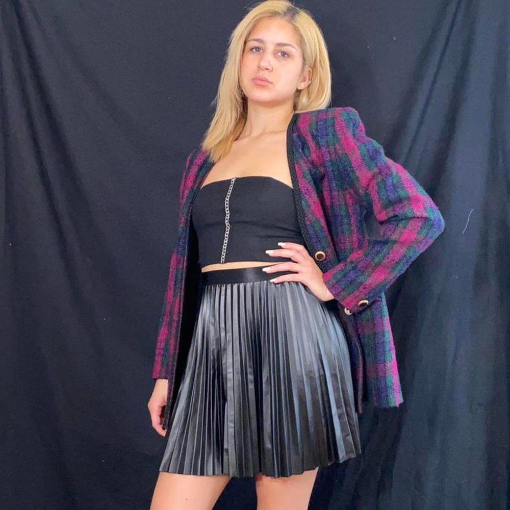 Black Pleaded Faux Leather Skirt